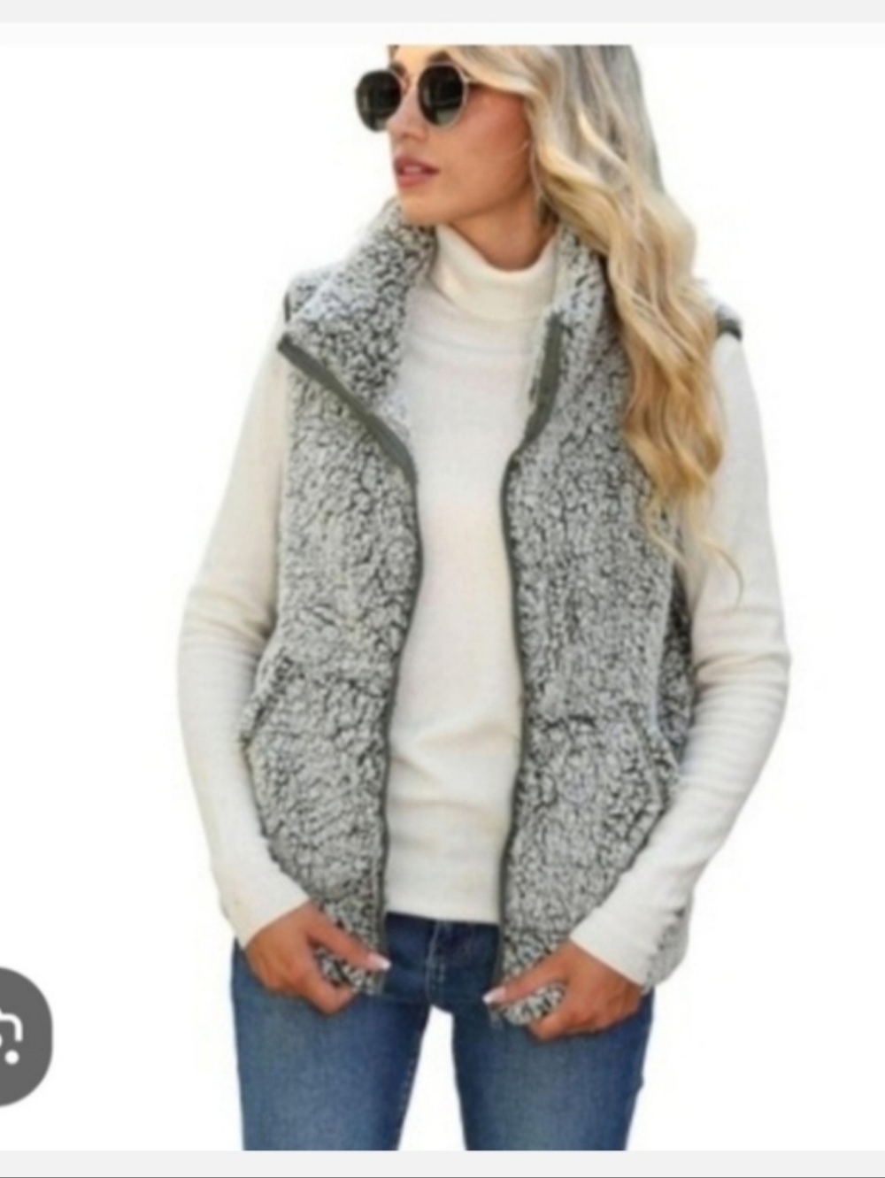 Cozy Sherpa Zip-Up Vest in Light Gray Sz S